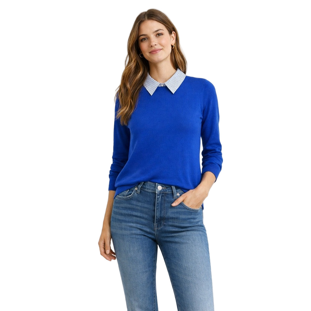J. Crew Tippi Royal Blue Sweater with Striped Collar NWT